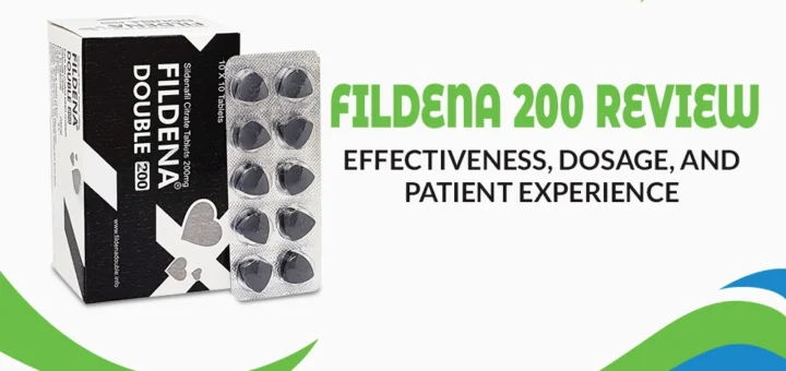 Fildena 200 review image showing product packaging and blister pack, highlighting effectiveness, dosage, and patient experience.